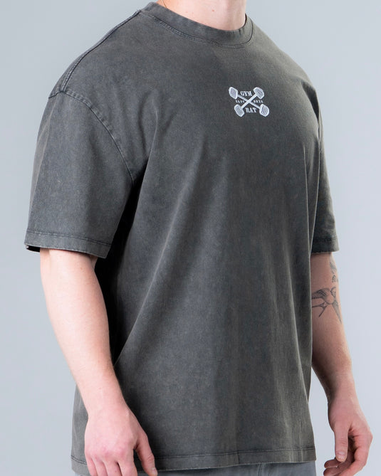 Men Oversized Heavyweight Vintage Printed T-shirt Dark Gray