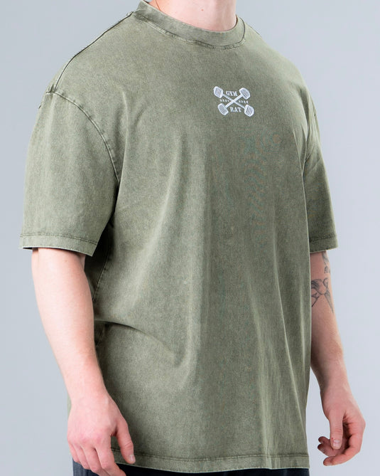 Men Oversized Heavyweight Vintage Printed T-shirt Olive Green