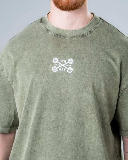 Men Oversized Heavyweight Vintage Printed T-shirt Olive Green