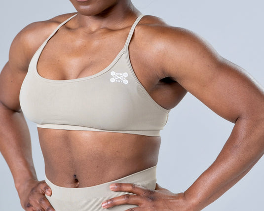 Women Seamless Knitted Cross-Back Bra Beige