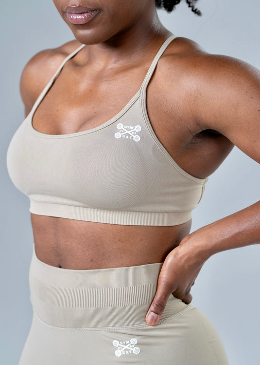 Women Seamless Knitted Cross-Back Bra Beige