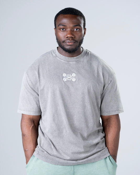 Men Oversized Heavyweight Vintage Printed T-shirt Light Gray