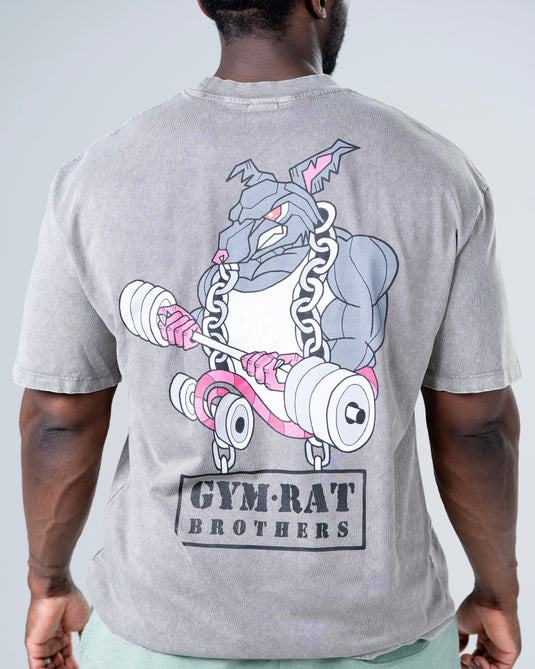 Men Oversized Heavyweight Vintage Printed T-shirt Light Gray