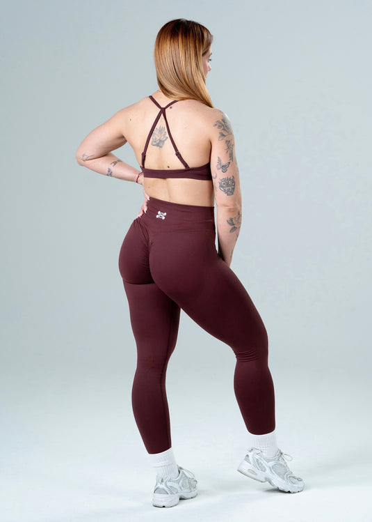 Women Seamless High-Waist Scrunch Leggings Dark Red