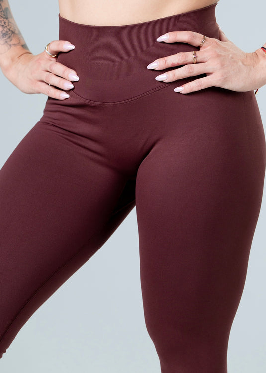Women Seamless High-Waist Scrunch Leggings Dark Red