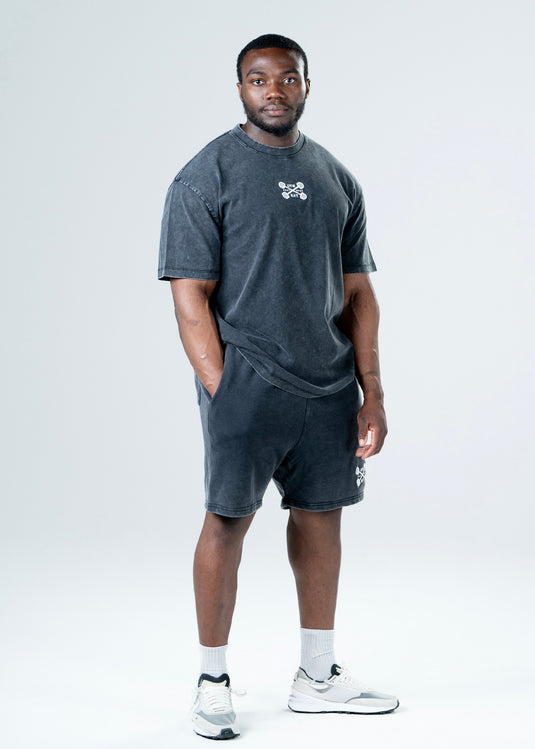 Men Oversized Heavyweight Vintage Printed T-shirt Black