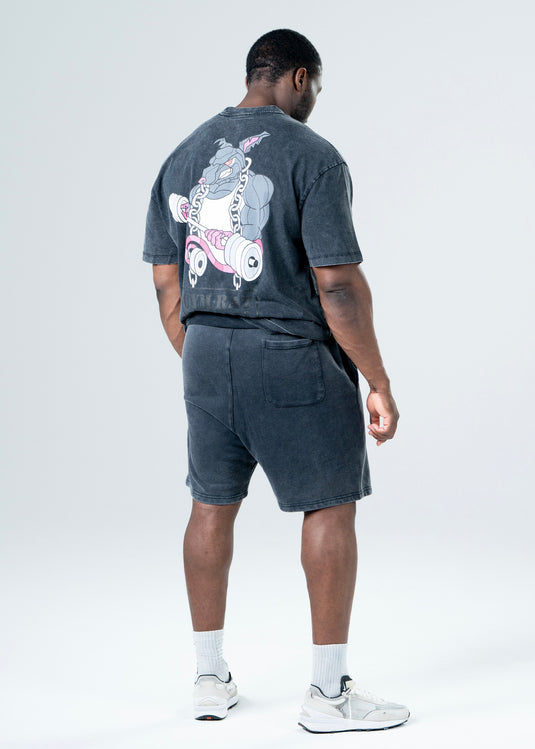 Men Oversized Heavyweight Vintage Printed T-shirt Black