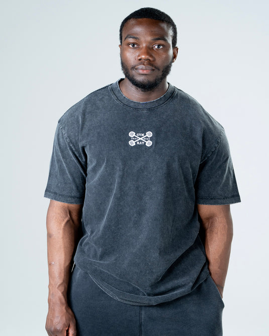 Men Oversized Heavyweight Vintage Printed T-shirt Black