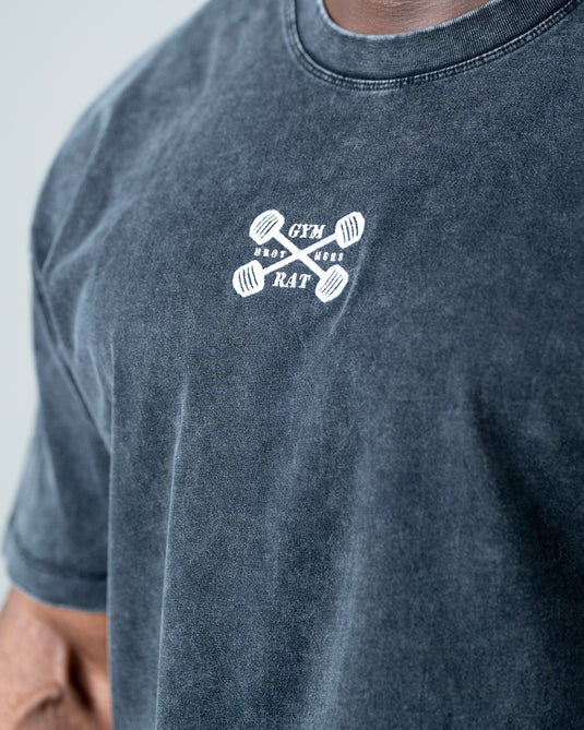 Men Oversized Heavyweight Vintage Printed T-shirt Black