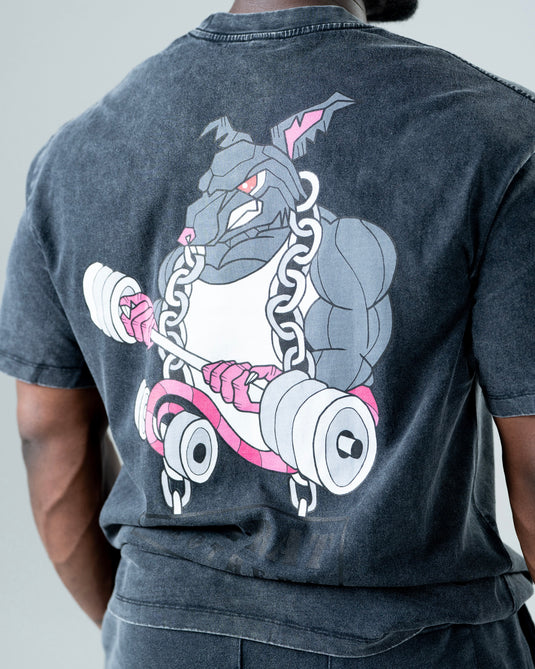 Men Oversized Heavyweight Vintage Printed T-shirt Black