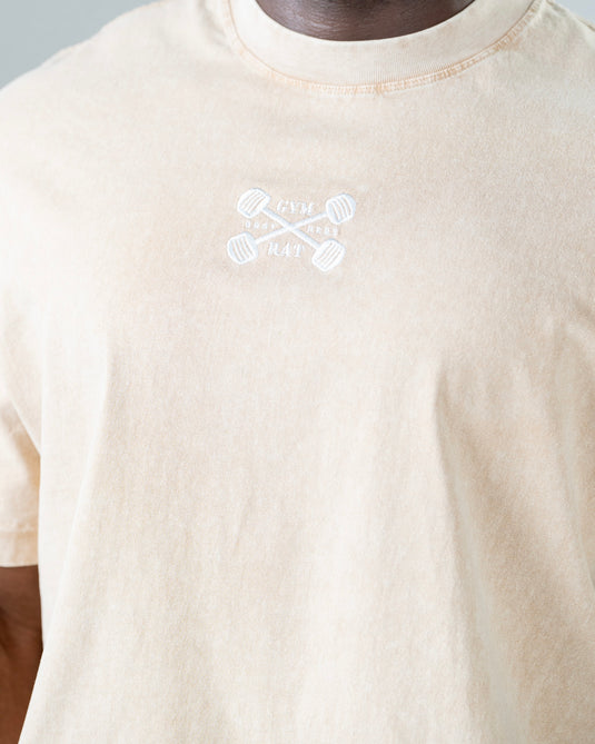 Men Oversized Heavyweight Vintage Printed T-shirt Khaki