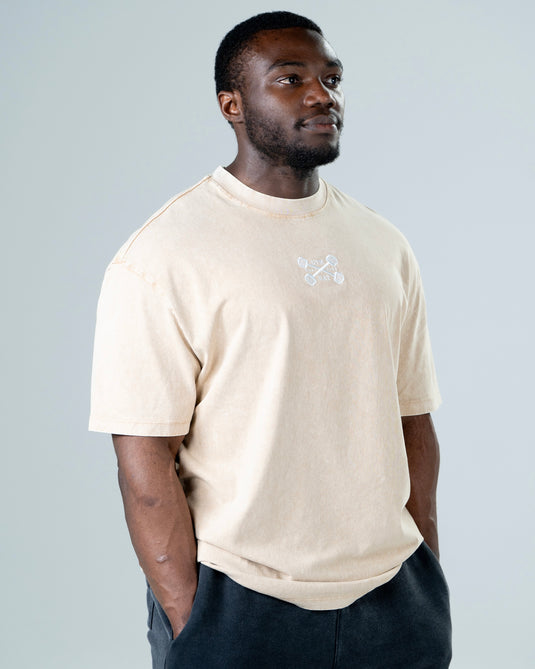 Men Oversized Heavyweight Vintage Printed T-shirt Khaki