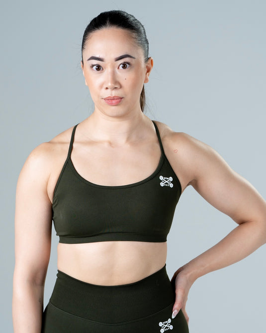 Women Seamless Knitted Cross-Back Bra Army Green