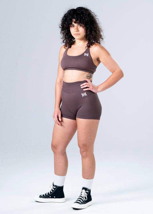 Women Seamless Knitted Cross-Back Bra Brown