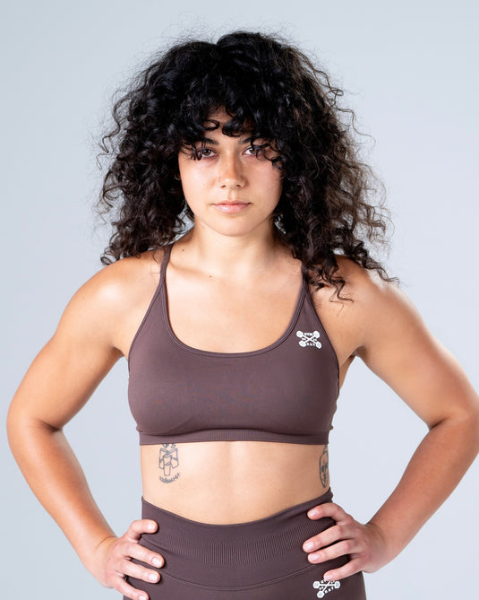 Women Seamless Knitted Cross-Back Bra Brown