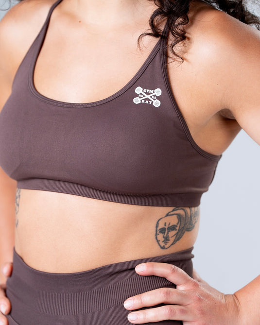 Women Seamless Knitted Cross-Back Bra Brown