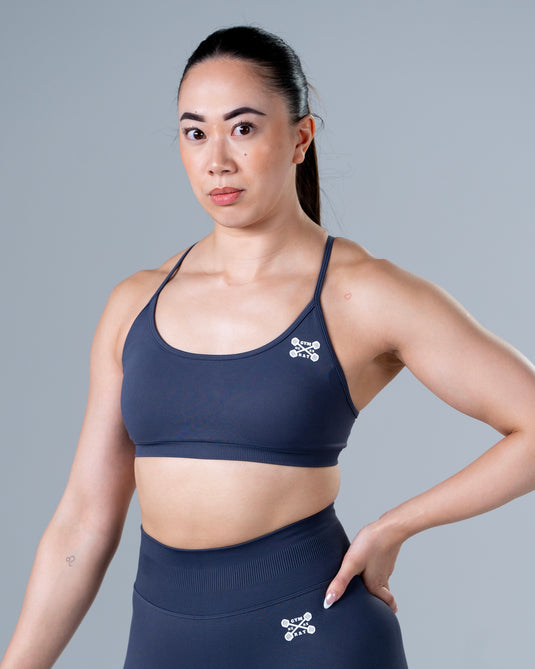 Women Seamless Knitted Cross-Back Bra Grey