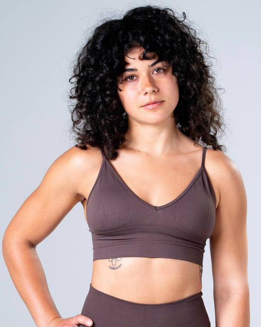 Women Seamless Knitted Classic Bra Brown