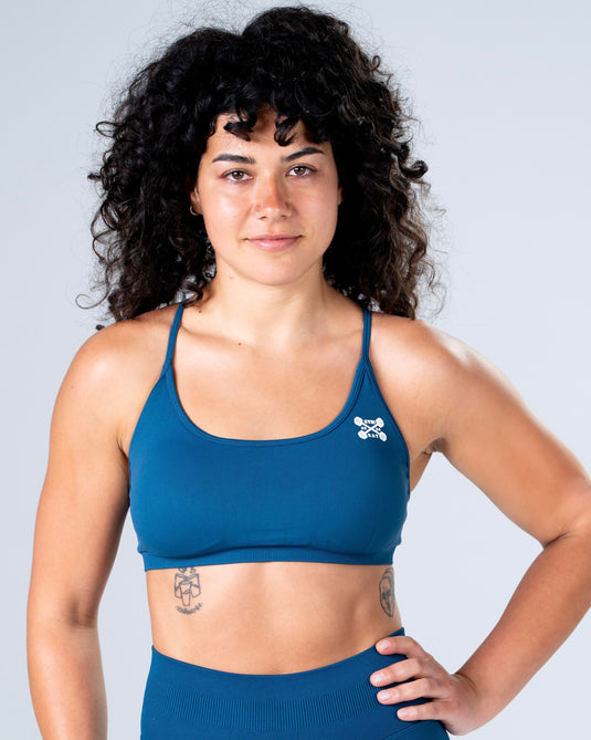 Women Seamless Knitted Cross-Back Bra Navy