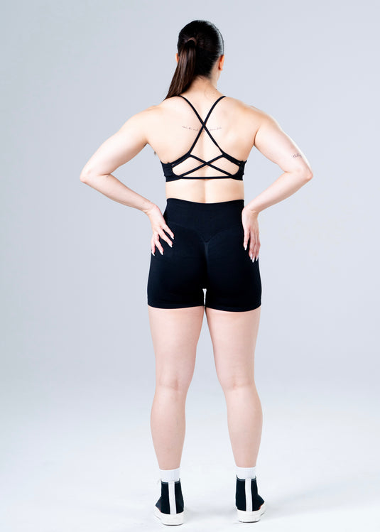 Women Seamless Knitted Cross-Back Bra Black