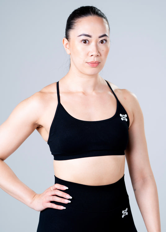 Women Seamless Knitted Cross-Back Bra Black