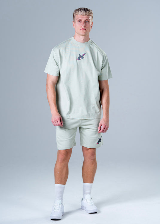 Men Oversized Cotton Shorts Mint Wave Green