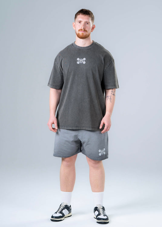 Men Oversized Heavyweight Vintage Printed T-shirt Dark Gray