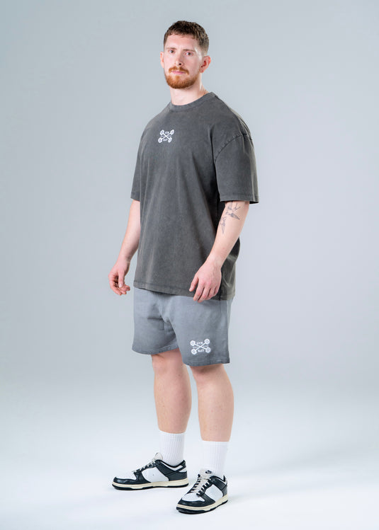 Men Oversized Heavyweight Vintage Printed T-shirt Dark Gray