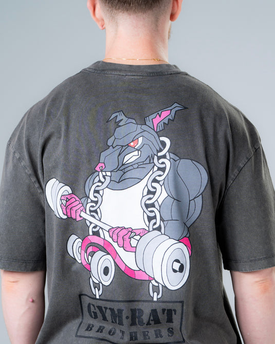 Men Oversized Heavyweight Vintage Printed T-shirt Dark Gray