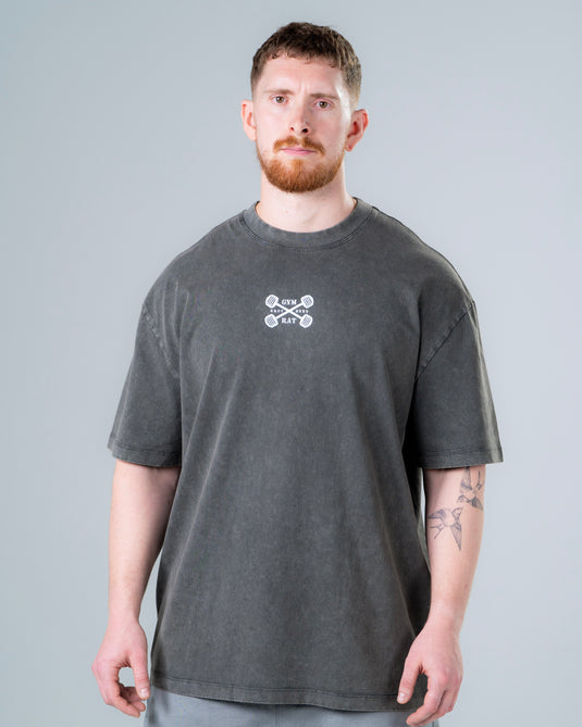 Men Oversized Heavyweight Vintage Printed T-shirt Dark Gray