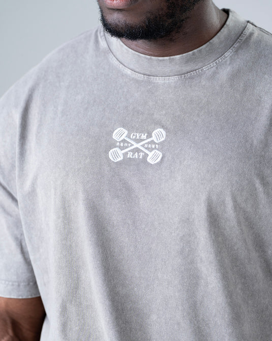 Men Oversized Heavyweight Vintage Printed T-shirt Light Gray