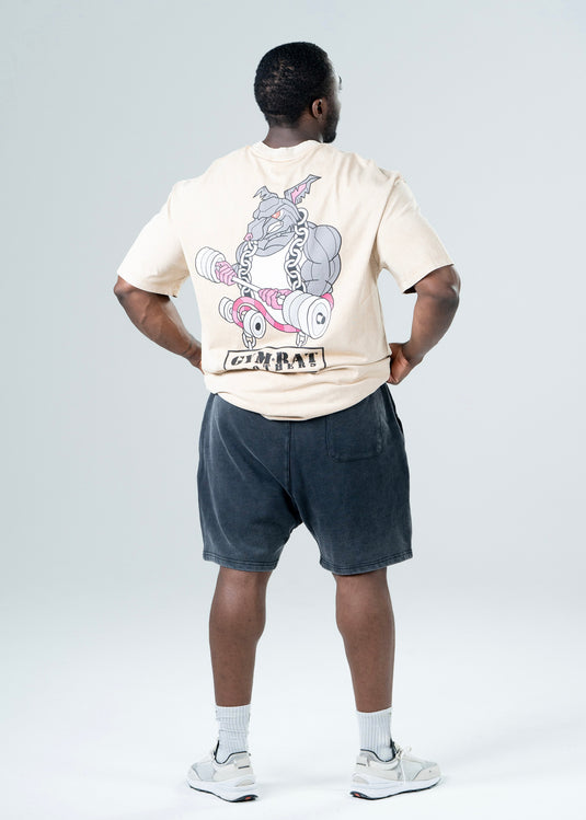 Men Oversized Heavyweight Vintage Printed T-shirt Khaki