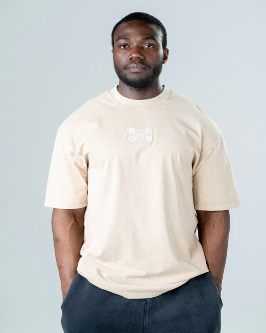 Men Oversized Heavyweight Vintage Printed T-shirt Khaki