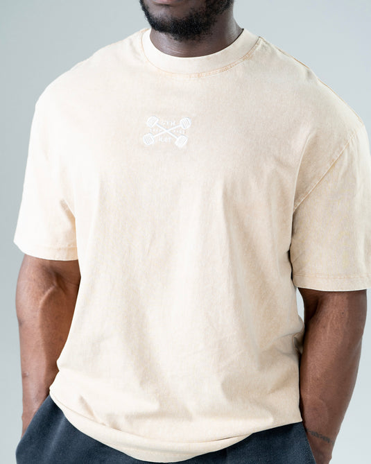 Men Oversized Heavyweight Vintage Printed T-shirt Khaki