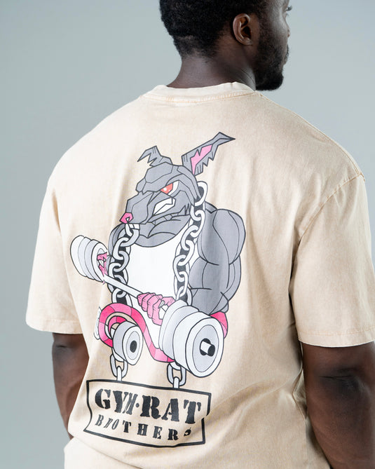 Men Oversized Heavyweight Vintage Printed T-shirt Khaki