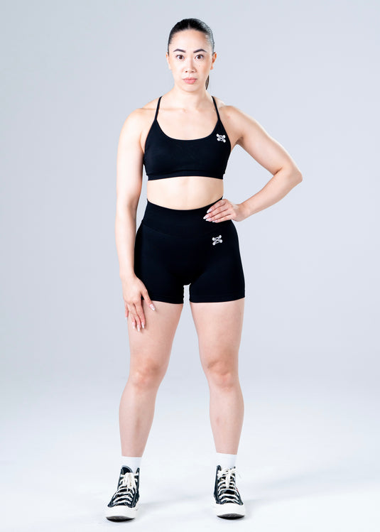 Women Seamless Knitted Cross-Back Bra Black